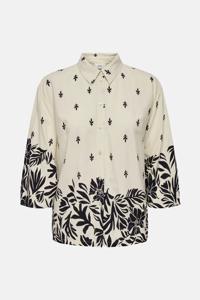 Ecru lange mouwen blouse van JDY, met zwart bladpatroon op het lijfje en bloemenpatroon op de mouwen.