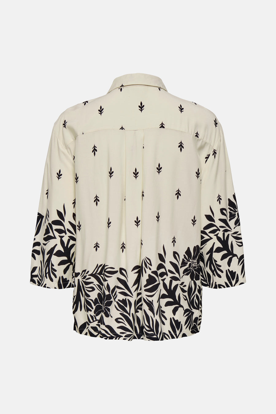 Ecru lange mouwen blouse van JDY met zwart bloemenpatroon aan de onderkant.
