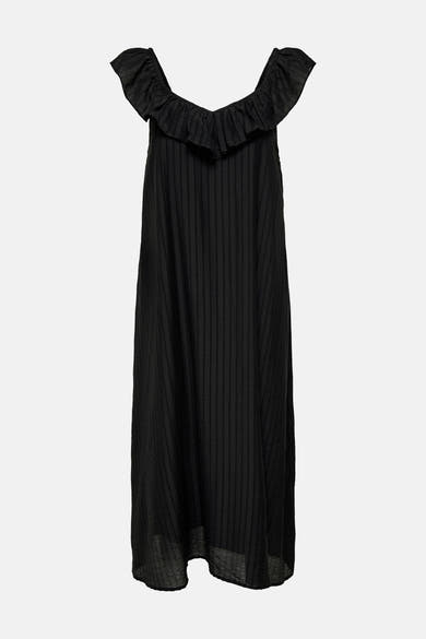 Robe noire froncée de JDY, coupe ample, avec volant décoratif sur le haut.