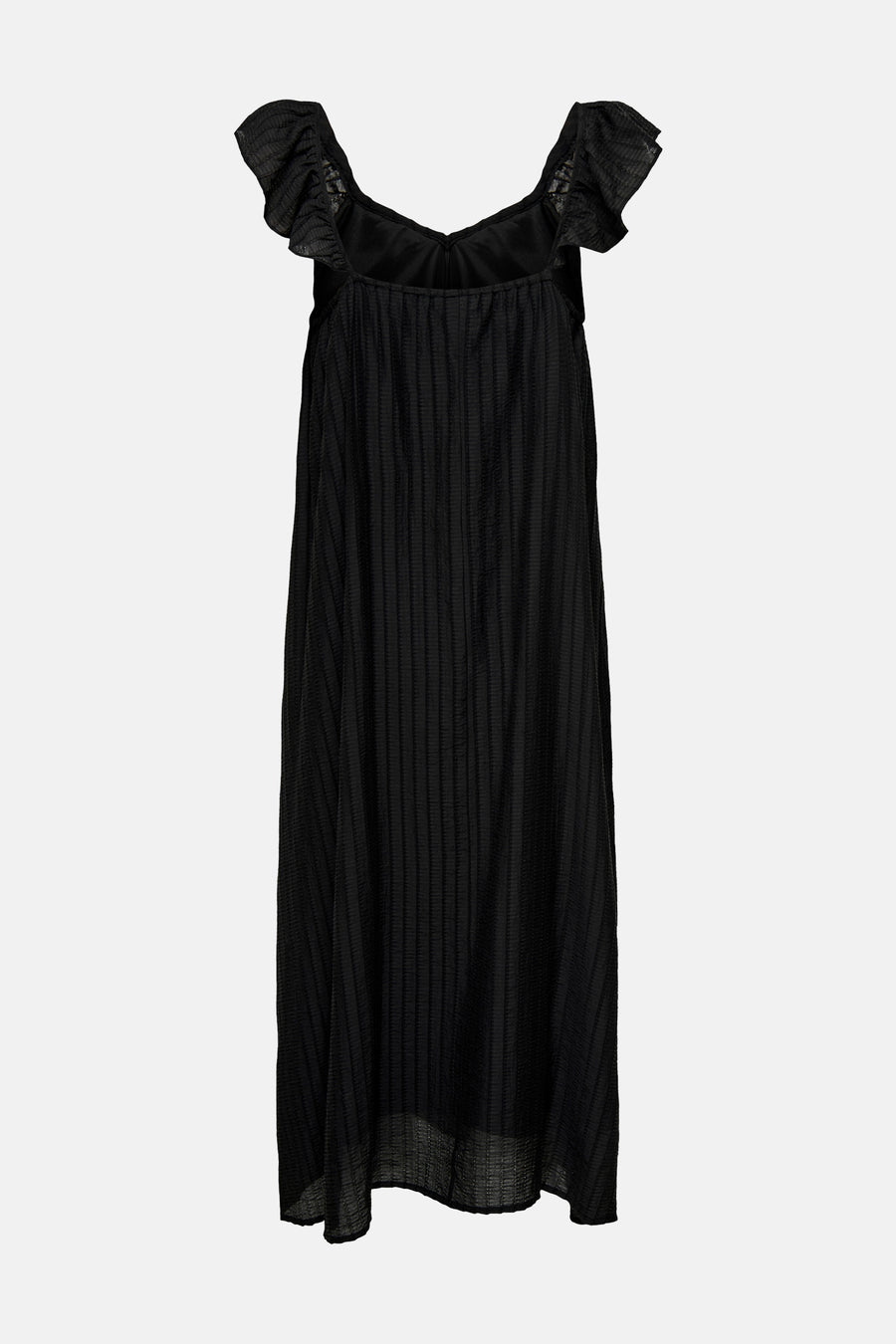 Robe noire texturée de JDY, avec des manches à volants et une coupe longue fluide.