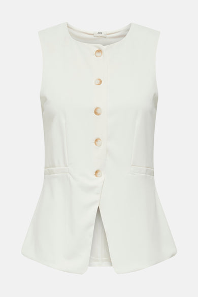 JDY wit gilet met een uitlopende pasvorm, beige knopen en paspelzakken.