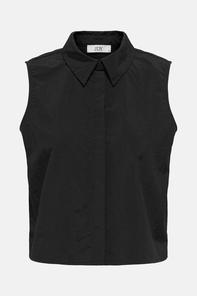 Chemisier noir à manches courtes de JDY, avec col et patte de boutonnage.