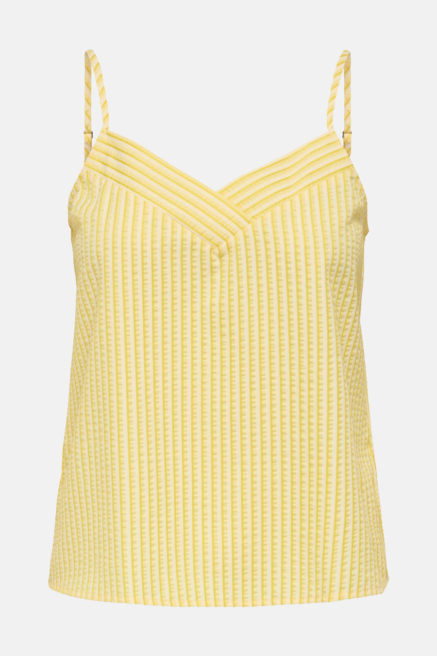 Gele mouwloze blouse van JDY, getextureerde verticale strepen en dunne verstelbare bandjes.
