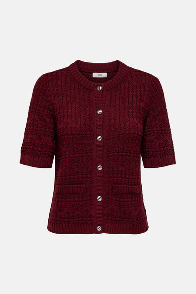 Bordeaux gebreid vest met textuur van JDY met zilveren knoopsluiting en opgestikte zakken.