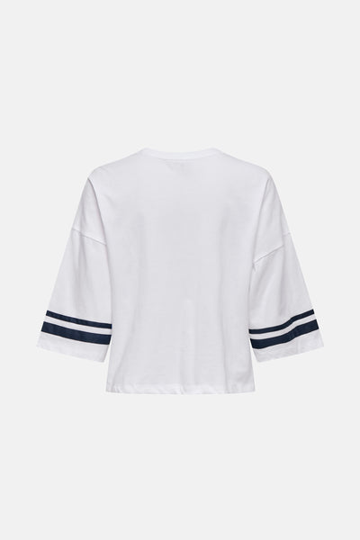 Top uni manches courtes blanc de ONLY, avec des rayures bleu marine sur les manches.
