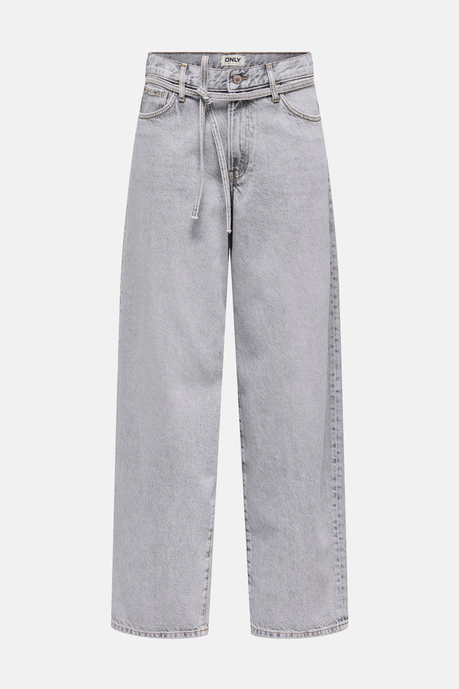 Jean droit en denim gris clair de ONLY, agrémenté d'une ceinture à nouer.
