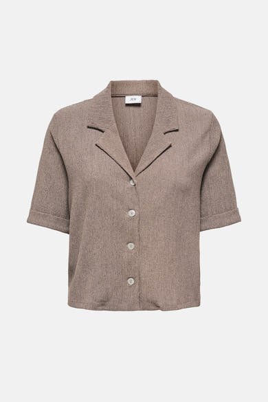 Beige korte mouwen blouse van JDY, met een subtiel textuurpatroon en omgeslagen mouwen.