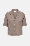 Beige korte mouwen blouse van JDY, met een subtiel textuurpatroon en omgeslagen mouwen.