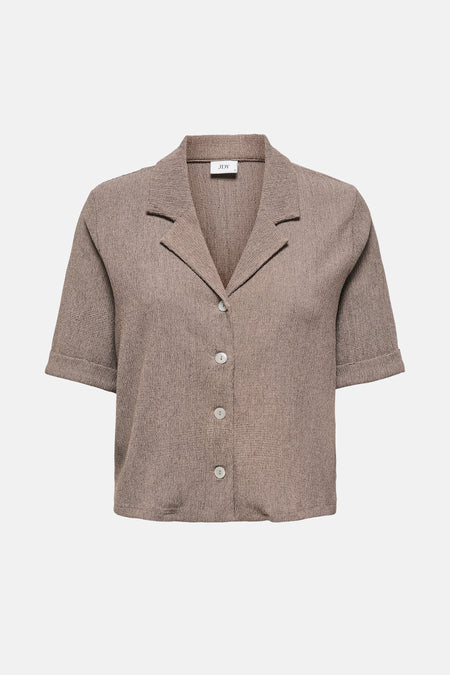 Beige korte mouwen blouse van JDY, met een subtiel textuurpatroon en omgeslagen mouwen.