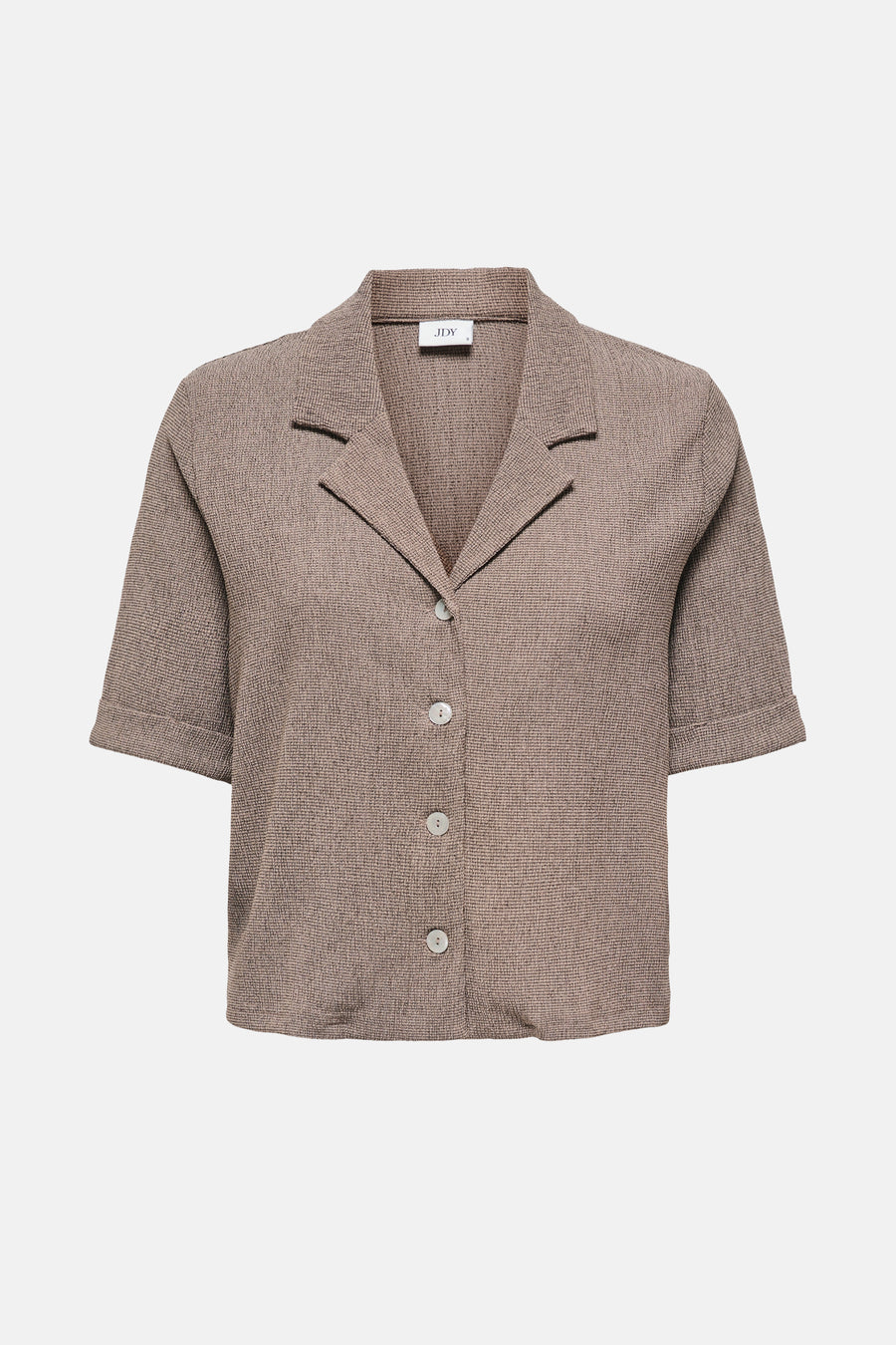 Beige korte mouwen blouse van JDY, met een subtiel textuurpatroon en omgeslagen mouwen.