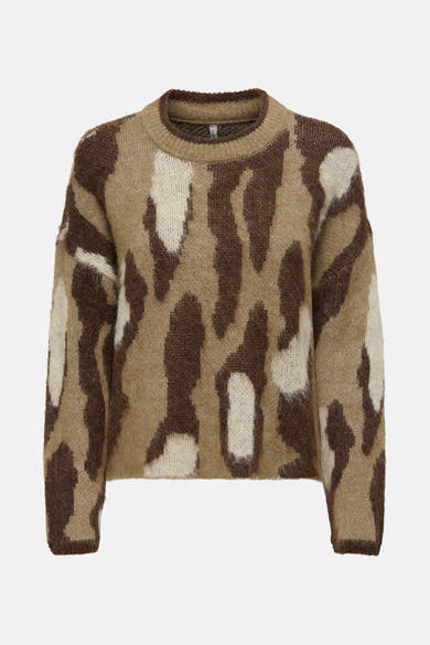 Multikleuren rondehals trui van ONLY, met een dierenprint en een zachte, pluizige textuur.