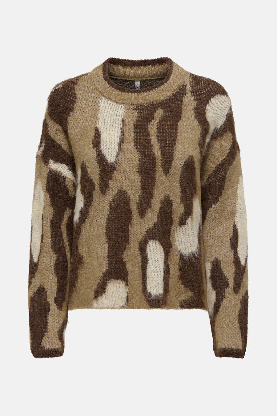 Multikleuren rondehals trui van ONLY, met een dierenprint en een zachte, pluizige textuur.
