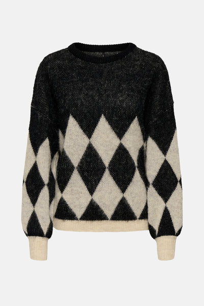 Pull à col rond multicolore de ONLY, avec motif losanges sur le devant et les manches.
