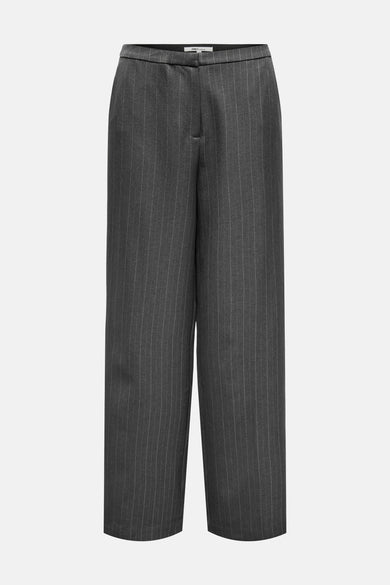 Grijze gestreepte broek van ONLY, wijde pasvorm en hoge taille met paspelzakken achter.