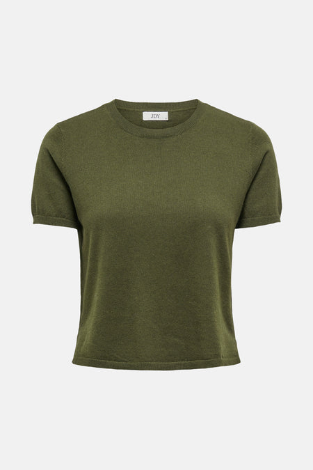 Groen JDY T-shirt met korte mouwen en fijne mesh-textuur, achterkant.