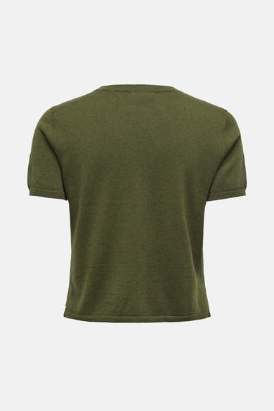 Pull vert de JDY, à manches courtes et texture maille fine, vue de dos.
