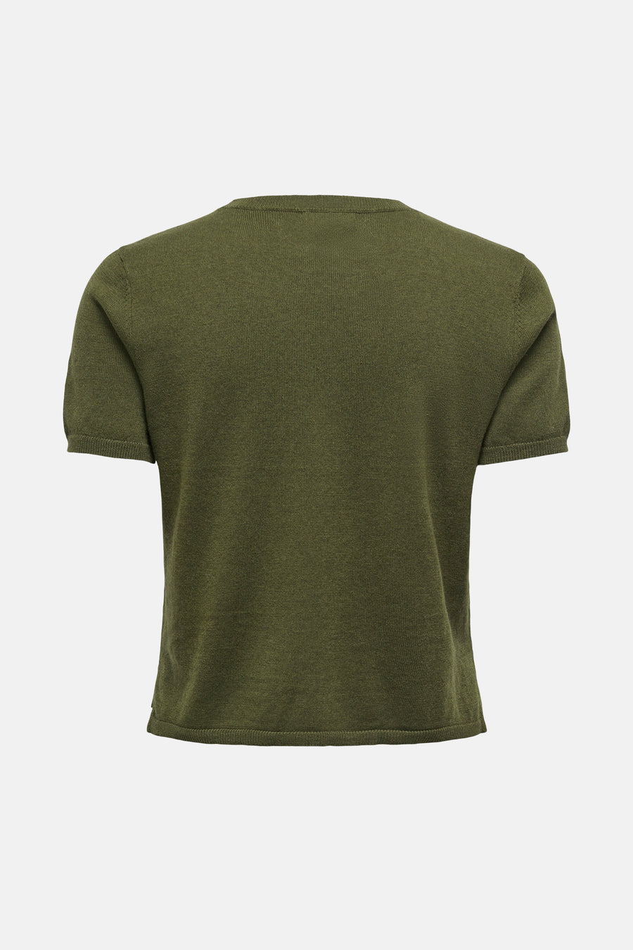 Pull vert de JDY, à manches courtes et texture maille fine, vue de dos.
