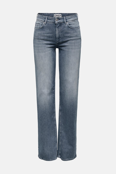Rechte blauwe denim jeans met wassing van ONLY, met achterzakken en riemlussen.
