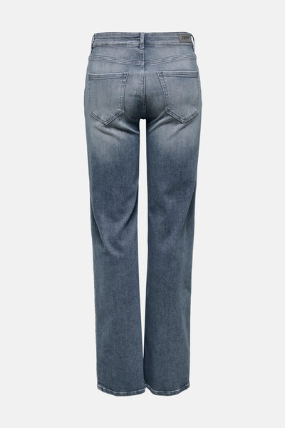 Jean droit bleu denim délavé de ONLY, avec poches arrière et passants de ceinture.