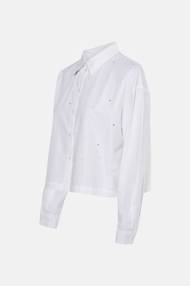 Chemise blanche à manches longues de JDY, ornée de petits strass décoratifs éparpillés.