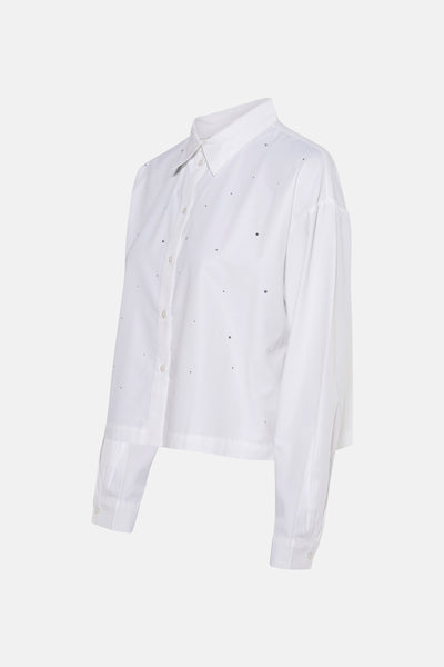 Chemise blanche à manches longues de JDY, ornée de petits strass décoratifs éparpillés.