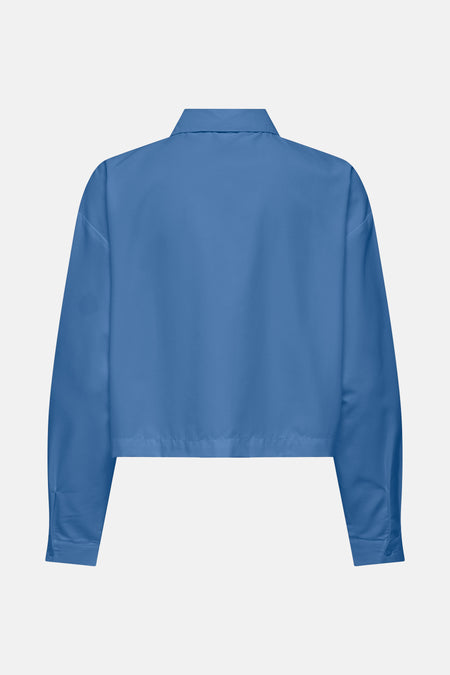 Blauwe blouse met lange mouwen van JDY, achterkant, met een klassieke kraag.
