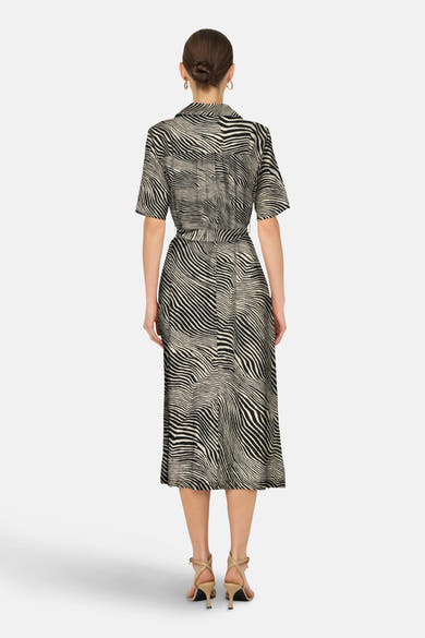 Robe à manches courtes multicolore de JDY, à motif zébré, avec ceinture à la taille, vue de dos.