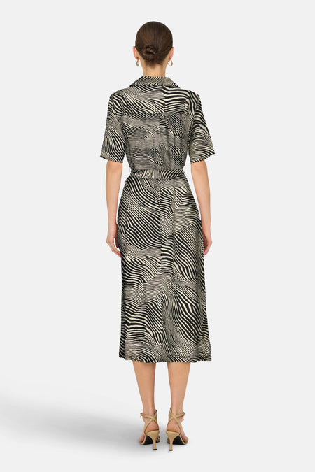 Multikleurige jurk met korte mouwen van JDY, met zebraprint, met ceintuur in de taille, achterzicht.