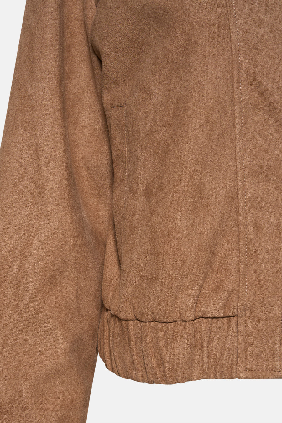 Veste courte beige de JDY, avec une texture suédine et une coupe bomber à taille élastiquée.