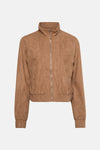 Veste courte beige de JDY avec fermeture éclair argentée et finitions côtelées.