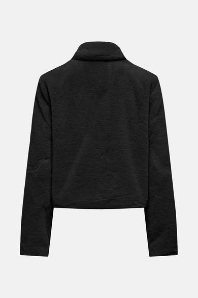 Veste courte noire en fausse fourrure de JDY, avec un col montant, vue de dos.
