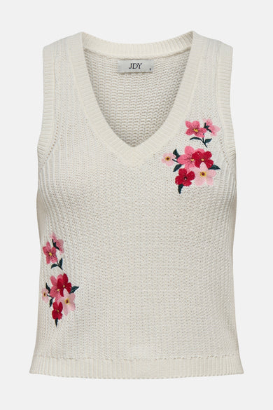 Beige mouwloze top van JDY met een gebreide textuur en een ronde hals.