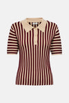 Bordeaux gestreept T-shirt van JDY, met beige kraag en korte mouwen, van achteren getoond.