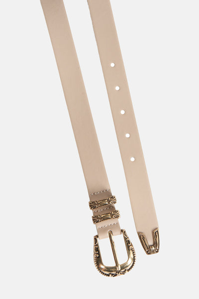 Beige riem van ONLY, met versierde gesp in antieke stijl en gouden metalen details.