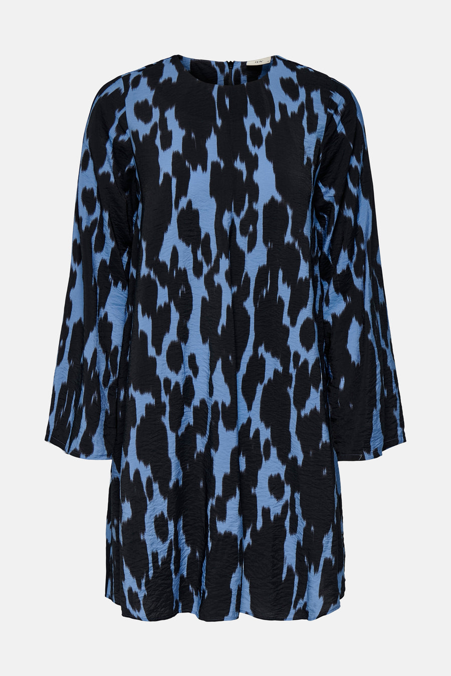 Blauwe jurk met lange mouwen van JDY, met een all-over zwart abstract patroon.