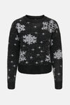 Pull noir à col rond de ONLY®, à motif de flocons de neige argentés et détails scintillants.