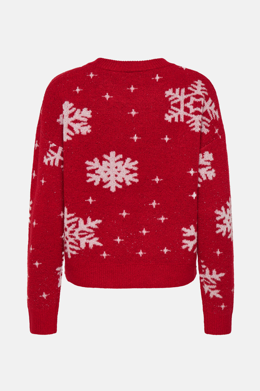 Pull ras du cou rouge de ONLY®, à motif flocons de neige et étoiles.