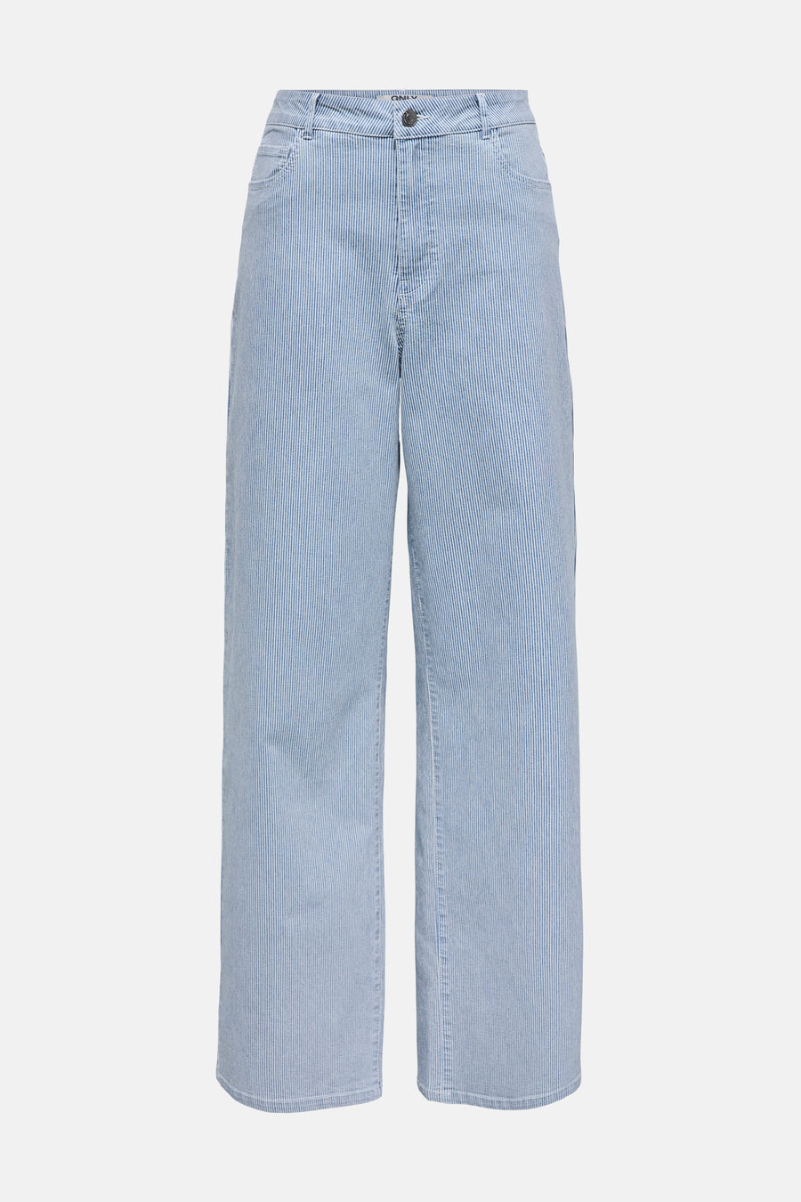 Pantalon en denim bleu clair de ONLY, avec rayures verticales blanches.