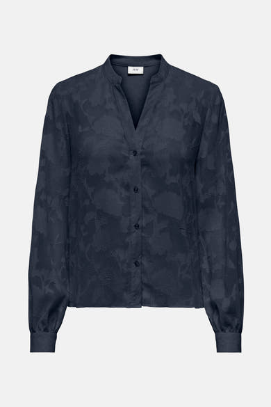 Chemisier bleu à manches longues de JDY avec un motif texturé floral et une coupe boutonnée.
