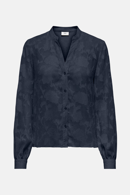 Blauwe textuur blouse met lange mouwen van JDY, met subtiel bloemenpatroon en lange pofmouwen.