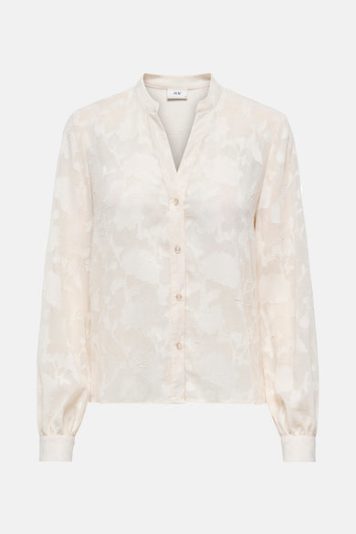 Ecru blouse met lange mouwen van JDY, met een toon-op-toon bloemenpatroon en een rechte pasvorm.
