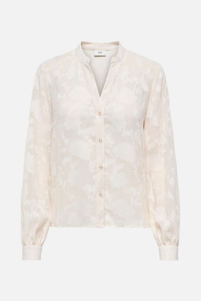 Ecru blouse met lange mouwen van JDY, met een toon-op-toon bloemenpatroon en een rechte pasvorm.