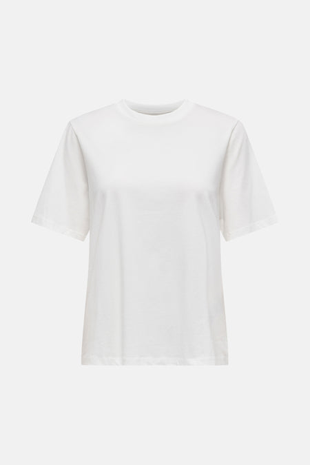 Wit T-shirt met korte mouwen van ONLY, met de tekst "Feeling Good Feeling" op de achterkant gedrukt.