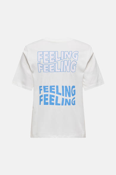 T-shirt blanc à manches courtes de ONLY, imprimé avec le texte « Feeling Good Feeling » au dos.