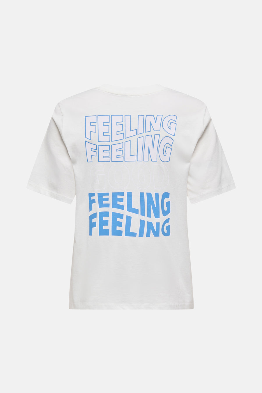 T-shirt blanc à manches courtes de ONLY, imprimé avec le texte « Feeling Good Feeling » au dos.
