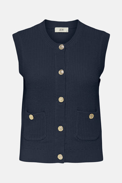 Marineblauwe tanktop van JDY in textuurgebreide stof, achterzijde.