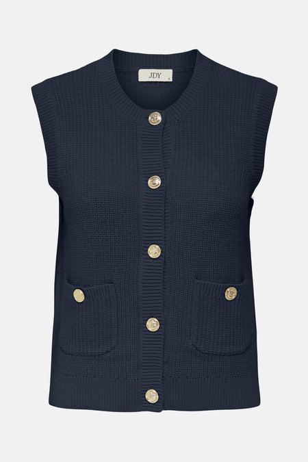 Marineblauwe tanktop van JDY in textuurgebreide stof, achterzijde.