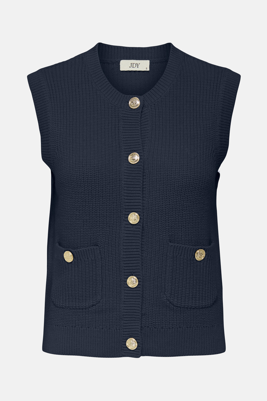 Marineblauwe tanktop van JDY in textuurgebreide stof, achterzijde.