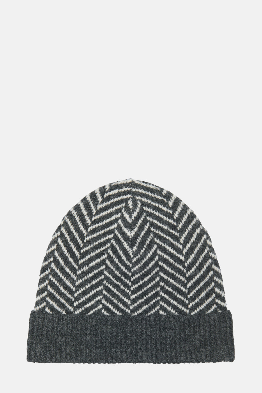 Bonnet gris de JDY avec un motif à chevrons blanc et gris sur fond uni.