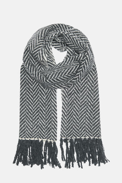 Écharpe grise à chevrons par JDY, avec des franges grises à chaque extrémité.

